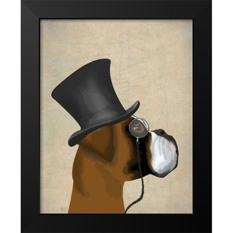 Boxer, Formal Hound and Hat Black Modern Wood Framed Art Print by Fab Funky