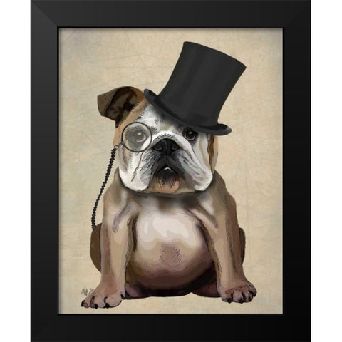 English Bulldog, Formal Hound and Hat Black Modern Wood Framed Art Print by Fab Funky