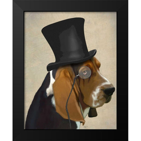 Basset Hound, Formal Hound and Hat Black Modern Wood Framed Art Print by Fab Funky