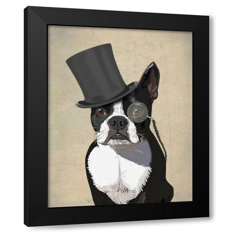 Boston Terrier, Formal Hound and Hat Black Modern Wood Framed Art Print by Fab Funky