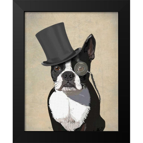 Boston Terrier, Formal Hound and Hat Black Modern Wood Framed Art Print by Fab Funky