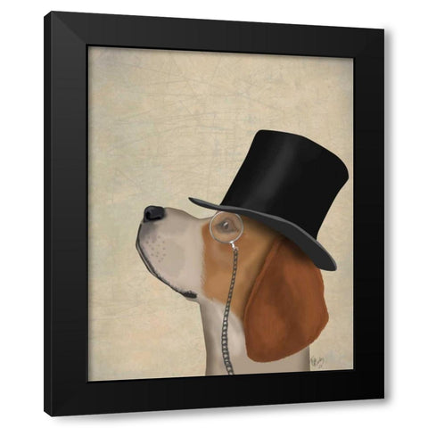 Beagle, Formal Hound and Hat Black Modern Wood Framed Art Print by Fab Funky