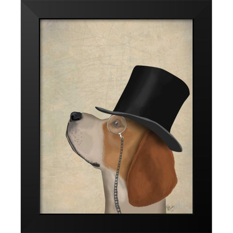 Beagle, Formal Hound and Hat Black Modern Wood Framed Art Print by Fab Funky