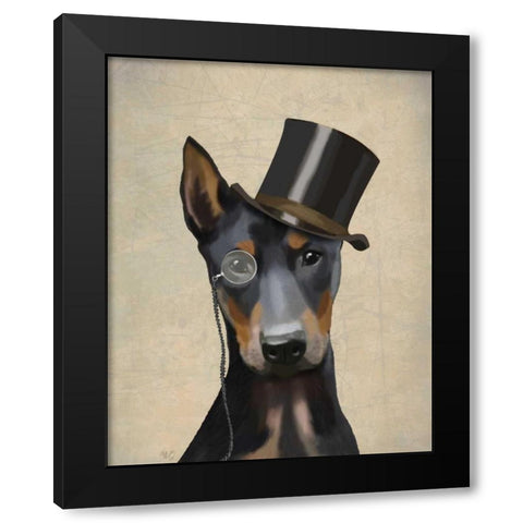 Doberman, Formal Hound and Hat Black Modern Wood Framed Art Print by Fab Funky