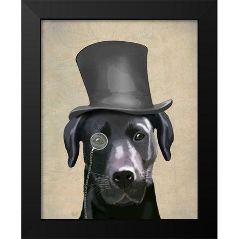 Black Labrador, Formal Hound and Hat Black Modern Wood Framed Art Print by Fab Funky