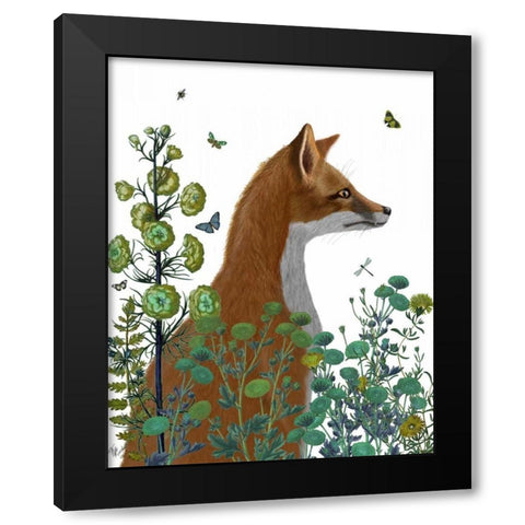 Fox In the Garden Black Modern Wood Framed Art Print by Fab Funky