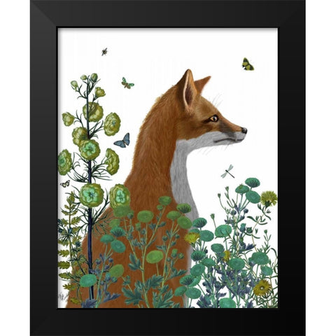Fox In the Garden Black Modern Wood Framed Art Print by Fab Funky