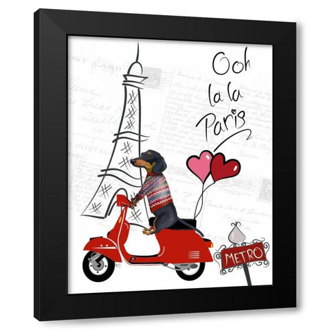Dachshund In Paris Black Modern Wood Framed Art Print with Double Matting by Fab Funky