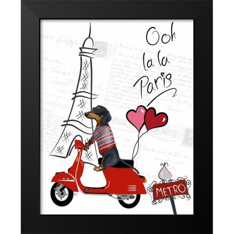 Dachshund In Paris Black Modern Wood Framed Art Print by Fab Funky
