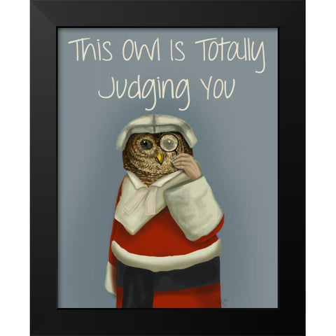 Owl, Judging You Black Modern Wood Framed Art Print by Fab Funky