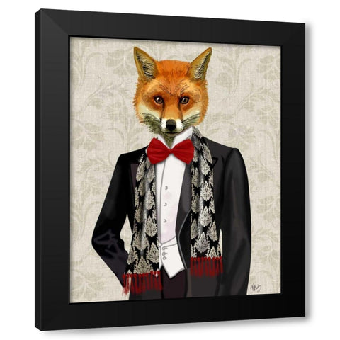 Fox with Red Bow Tie Black Modern Wood Framed Art Print by Fab Funky