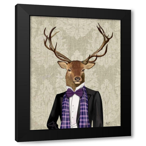 Deer in Evening Suit, Portrait Black Modern Wood Framed Art Print with Double Matting by Fab Funky