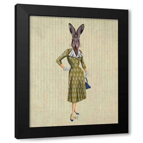 Rabbit In Mustard Dress Black Modern Wood Framed Art Print by Fab Funky