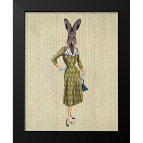 Rabbit In Mustard Dress Black Modern Wood Framed Art Print by Fab Funky