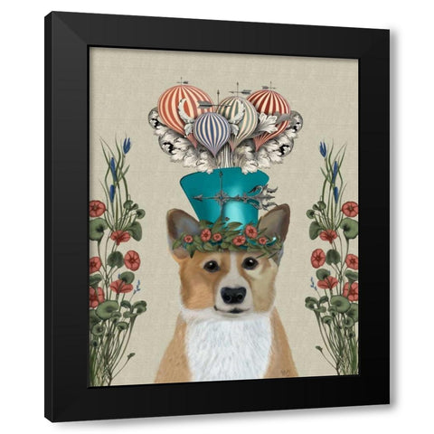 Corgi Milliners Dog Black Modern Wood Framed Art Print with Double Matting by Fab Funky