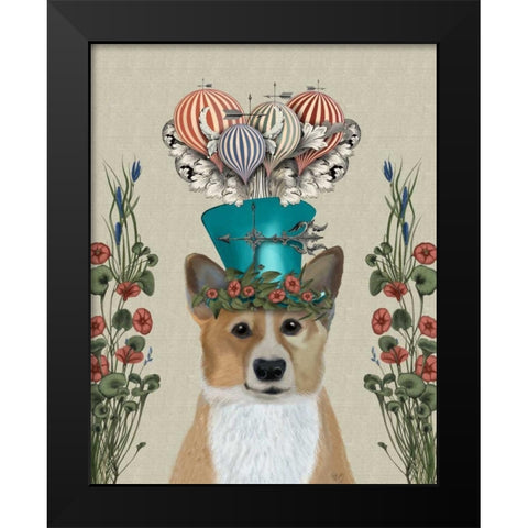 Corgi Milliners Dog Black Modern Wood Framed Art Print by Fab Funky