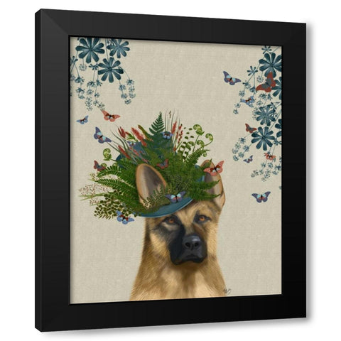 German Shepherd Milliners Dog Black Modern Wood Framed Art Print by Fab Funky