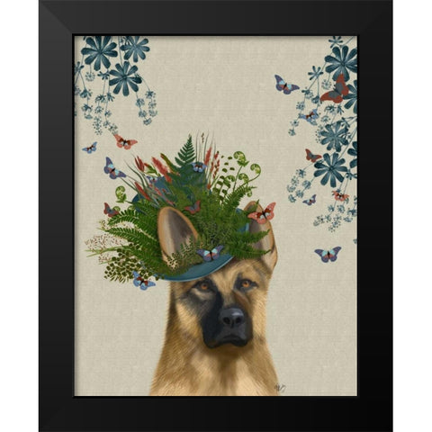 German Shepherd Milliners Dog Black Modern Wood Framed Art Print by Fab Funky