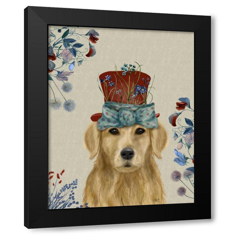Golden Retriever Milliners Dog Black Modern Wood Framed Art Print by Fab Funky