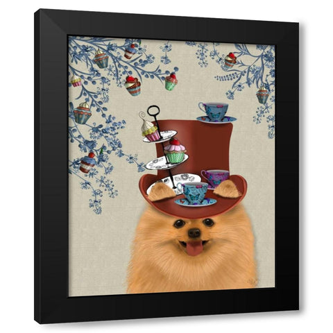 Pomeranian Milliners Dog Black Modern Wood Framed Art Print with Double Matting by Fab Funky