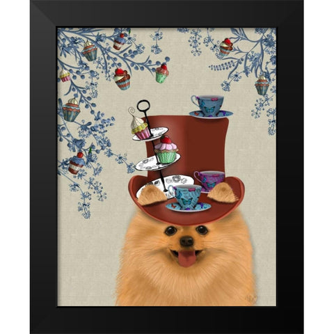 Pomeranian Milliners Dog Black Modern Wood Framed Art Print by Fab Funky