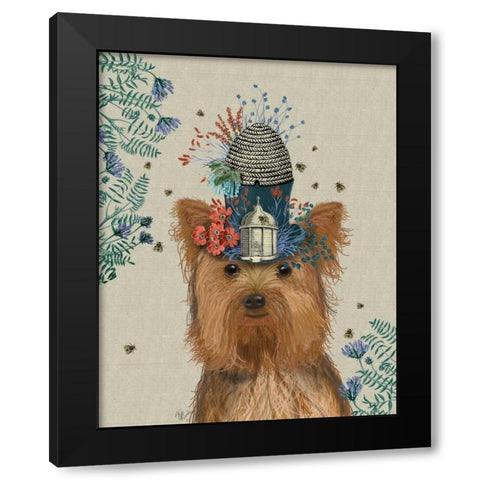 Yorkshire Terrier Milliners Dog Black Modern Wood Framed Art Print by Fab Funky