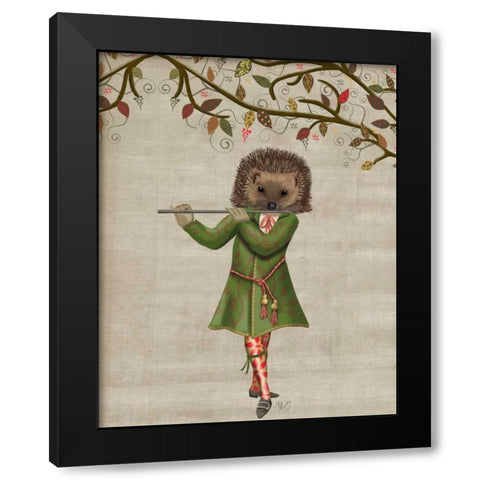 Hedgehog Minstrel Black Modern Wood Framed Art Print by Fab Funky