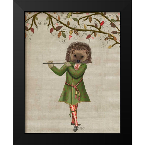 Hedgehog Minstrel Black Modern Wood Framed Art Print by Fab Funky