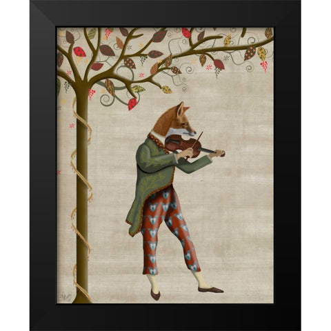 Fox Minstrel Black Modern Wood Framed Art Print by Fab Funky
