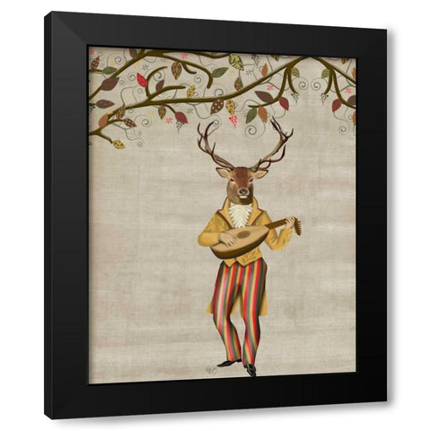 Deer Minstrel Black Modern Wood Framed Art Print by Fab Funky