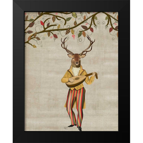 Deer Minstrel Black Modern Wood Framed Art Print by Fab Funky