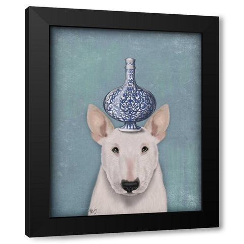English Bull Terrier with Blue Vase Black Modern Wood Framed Art Print by Fab Funky