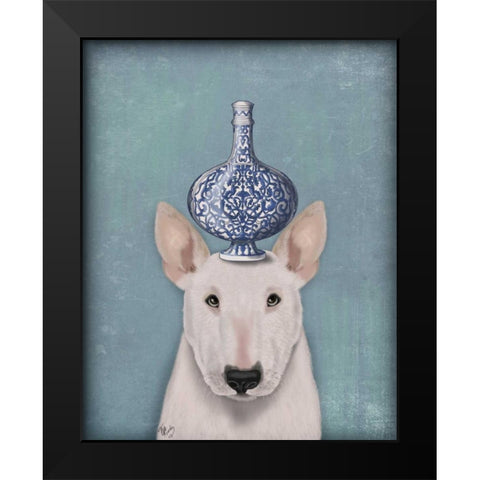 English Bull Terrier with Blue Vase Black Modern Wood Framed Art Print by Fab Funky