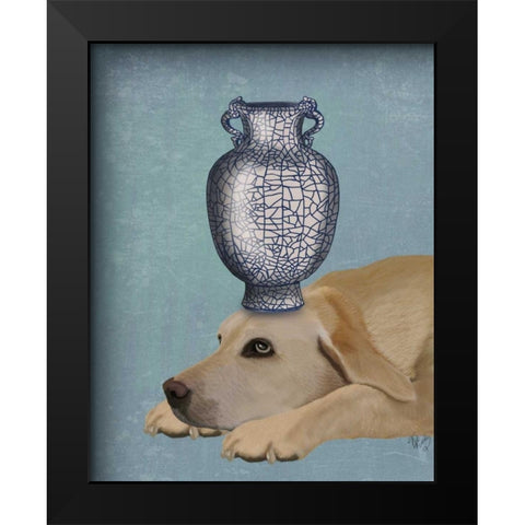 Labrador with Blue Vase Black Modern Wood Framed Art Print by Fab Funky