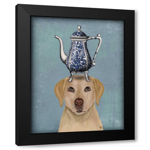 Labrador with Teapot Black Modern Wood Framed Art Print by Fab Funky