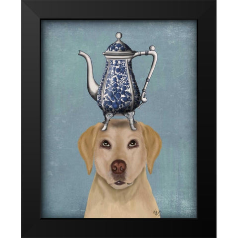 Labrador with Teapot Black Modern Wood Framed Art Print by Fab Funky