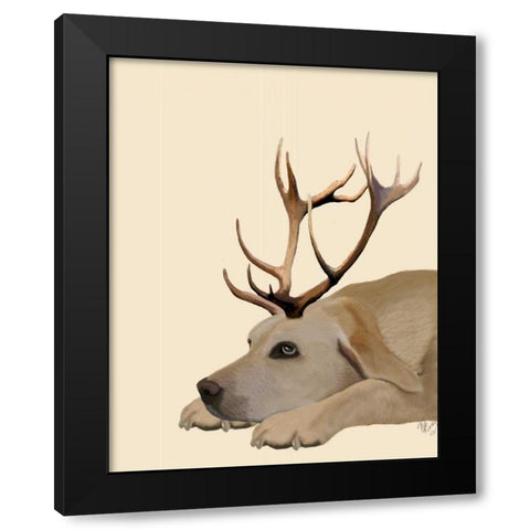 Labrador with Antlers Black Modern Wood Framed Art Print with Double Matting by Fab Funky
