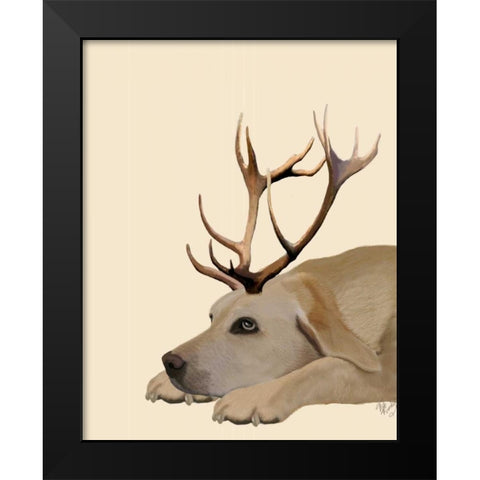 Labrador with Antlers Black Modern Wood Framed Art Print by Fab Funky