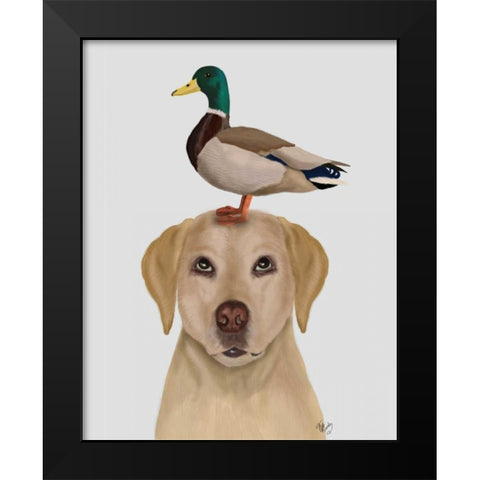 Labrador and Duck Black Modern Wood Framed Art Print by Fab Funky