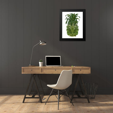 Pineapple, Tropical Palms, Green Black Modern Wood Framed Art Print by Fab Funky