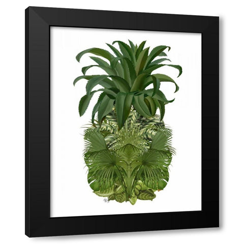 Pineapple, Tropical Palms, Green Black Modern Wood Framed Art Print by Fab Funky