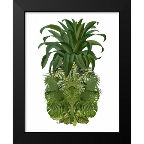 Pineapple, Tropical Palms, Green Black Modern Wood Framed Art Print by Fab Funky