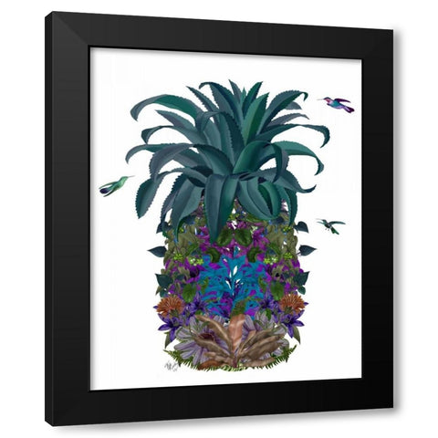 Pineapple, Tropical Flowers 1 Black Modern Wood Framed Art Print by Fab Funky