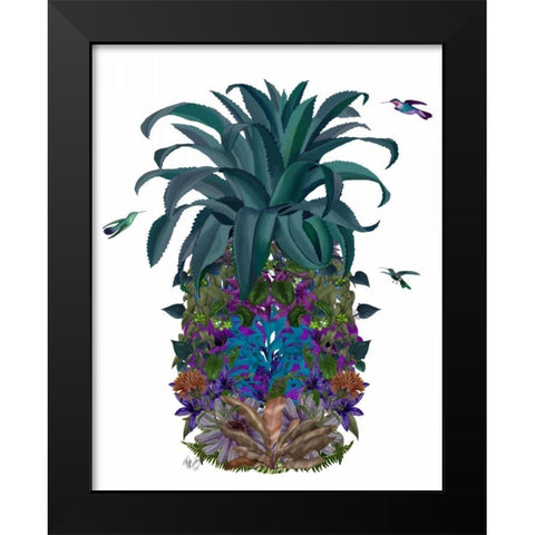 Pineapple, Tropical Flowers 1 Black Modern Wood Framed Art Print by Fab Funky
