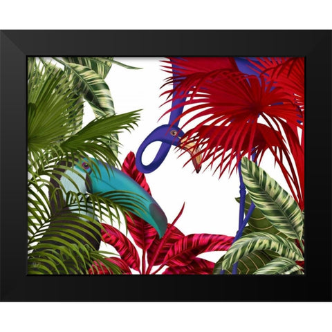 Toucan And Flamingo Black Modern Wood Framed Art Print by Fab Funky