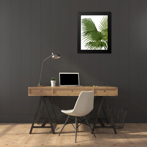 Fan Palm 2, Green on White Black Modern Wood Framed Art Print by Fab Funky