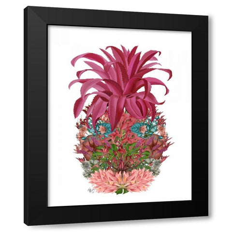 Pineapple, Tropical Flowers 2 Black Modern Wood Framed Art Print by Fab Funky