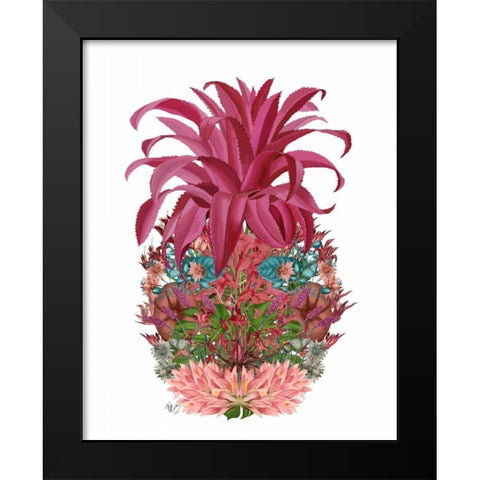 Pineapple, Tropical Flowers 2 Black Modern Wood Framed Art Print by Fab Funky