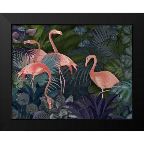 Flamingos in Blue Garden Black Modern Wood Framed Art Print by Fab Funky