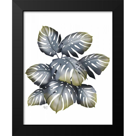 Monstera Plant, Grey and Gold Black Modern Wood Framed Art Print by Fab Funky